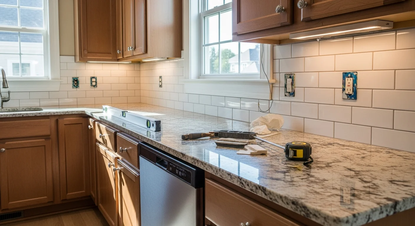 Modern kitchen with custom cabinets and granite countertops